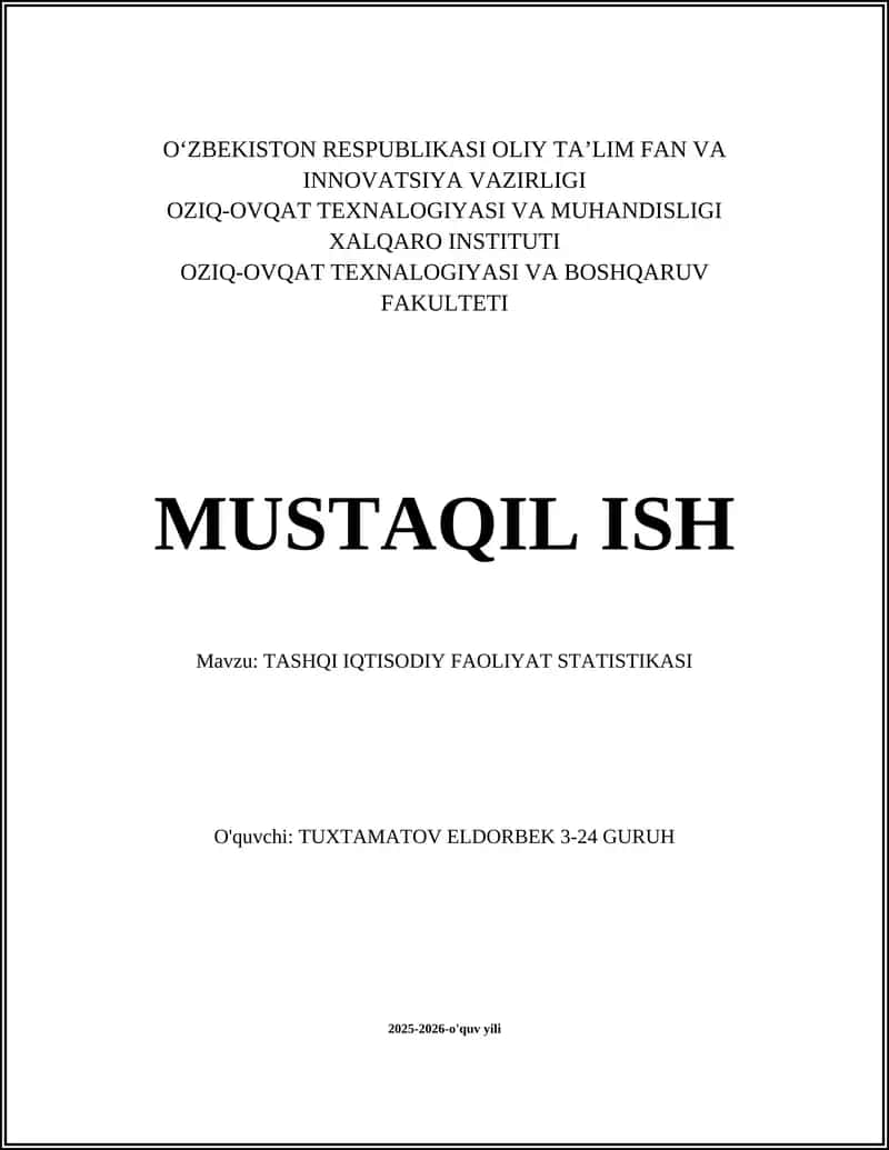 TASHQI IQTISODIY FAOLIYAT STATISTIKASI