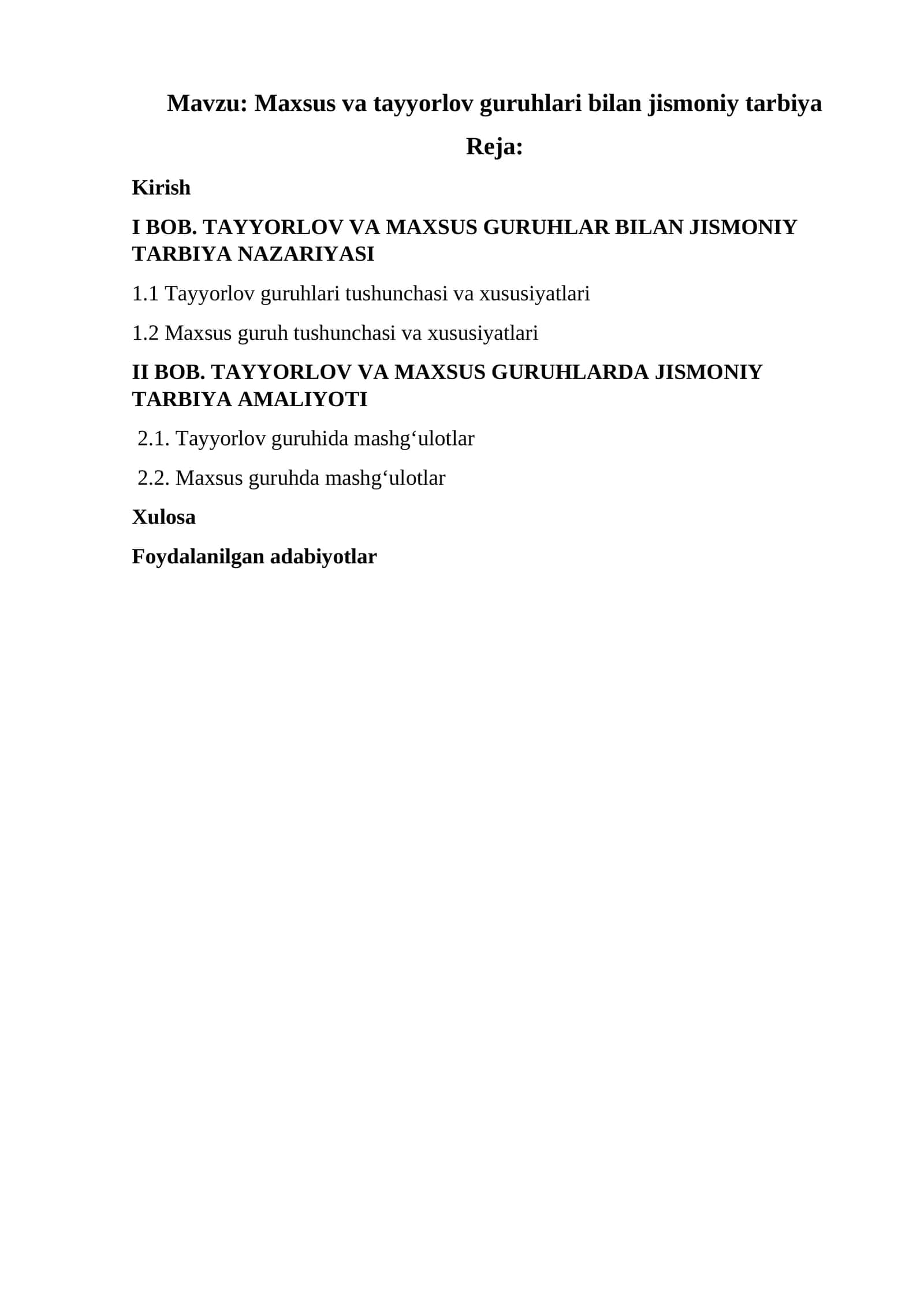 Maxsus va tayyorlov guruhlari bilan jismoniy tarbiya