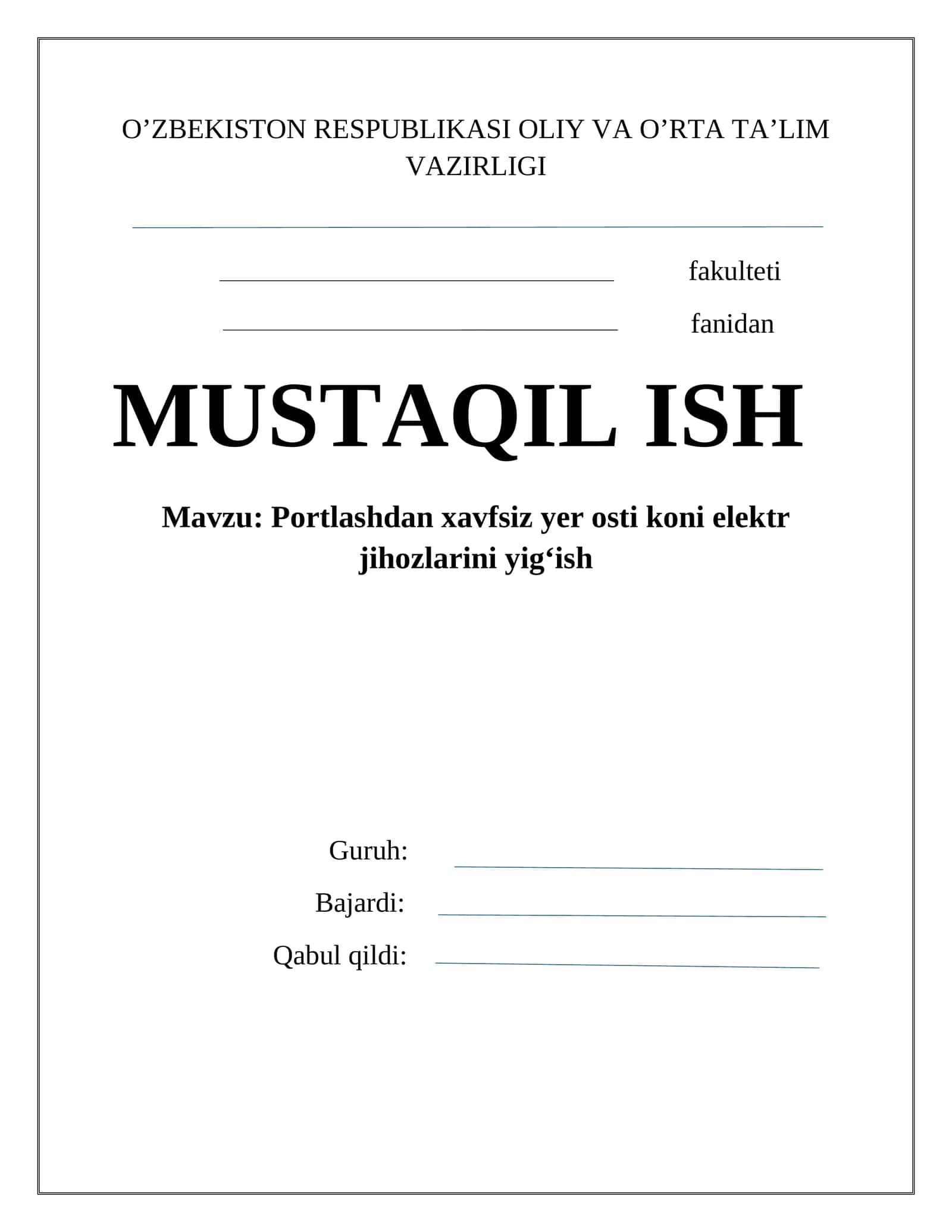 Portlashdan хavfsiz yеr osti koni elеktr jihozlarini yig‘ish