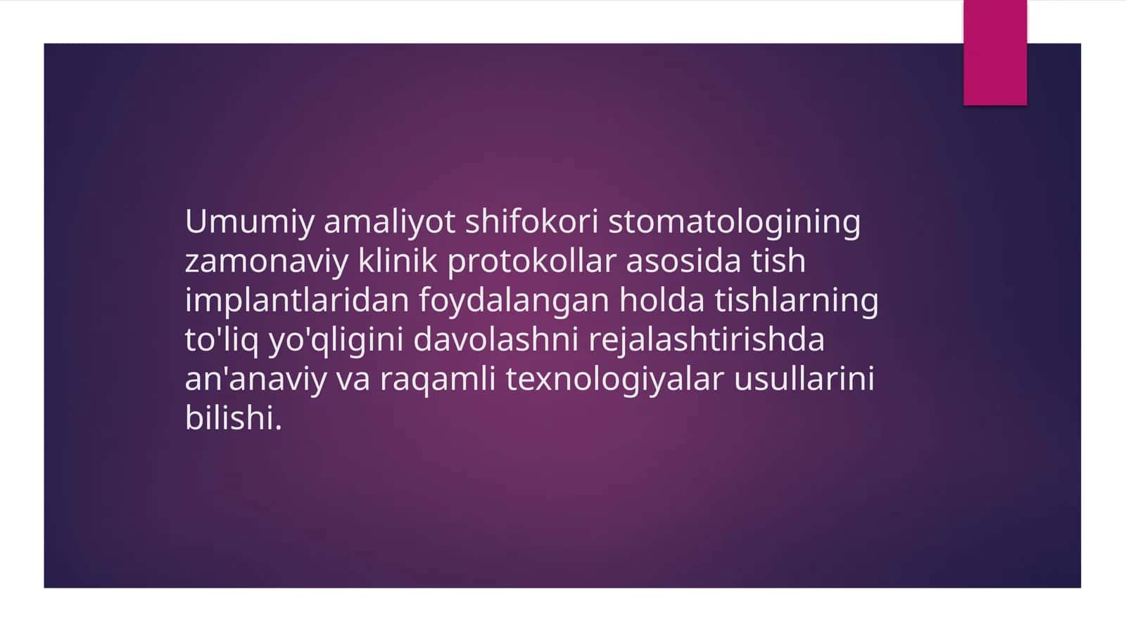 Umumiy amaliyot shifokoristomatologiningzamonaviy klinik protokollar asosida tishimplantlaridanfoydalangan holda tishlarning to'liq yo'qligini davolashni rejalashtirish