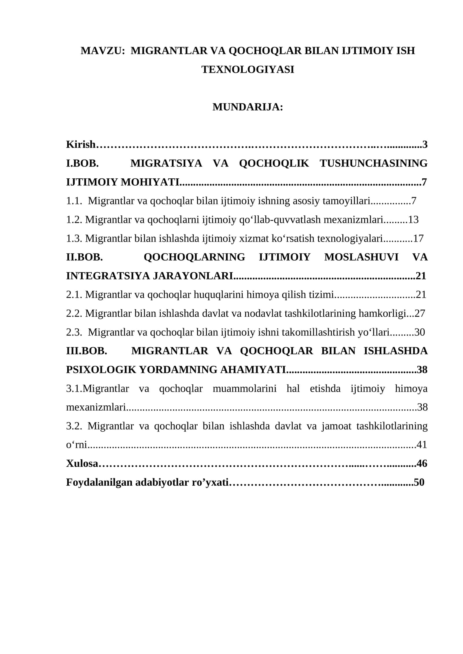 MIGRANTLAR VA QOCHOQLAR BILAN IJTIMOIY ISH TEXNOLOGIYASI