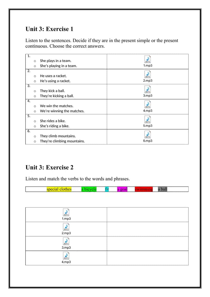 English Listening Exercises - Unit 3