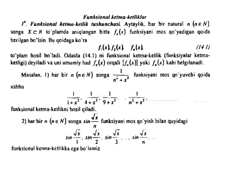 Funksional ketma ketlik va funksional qatorlar
