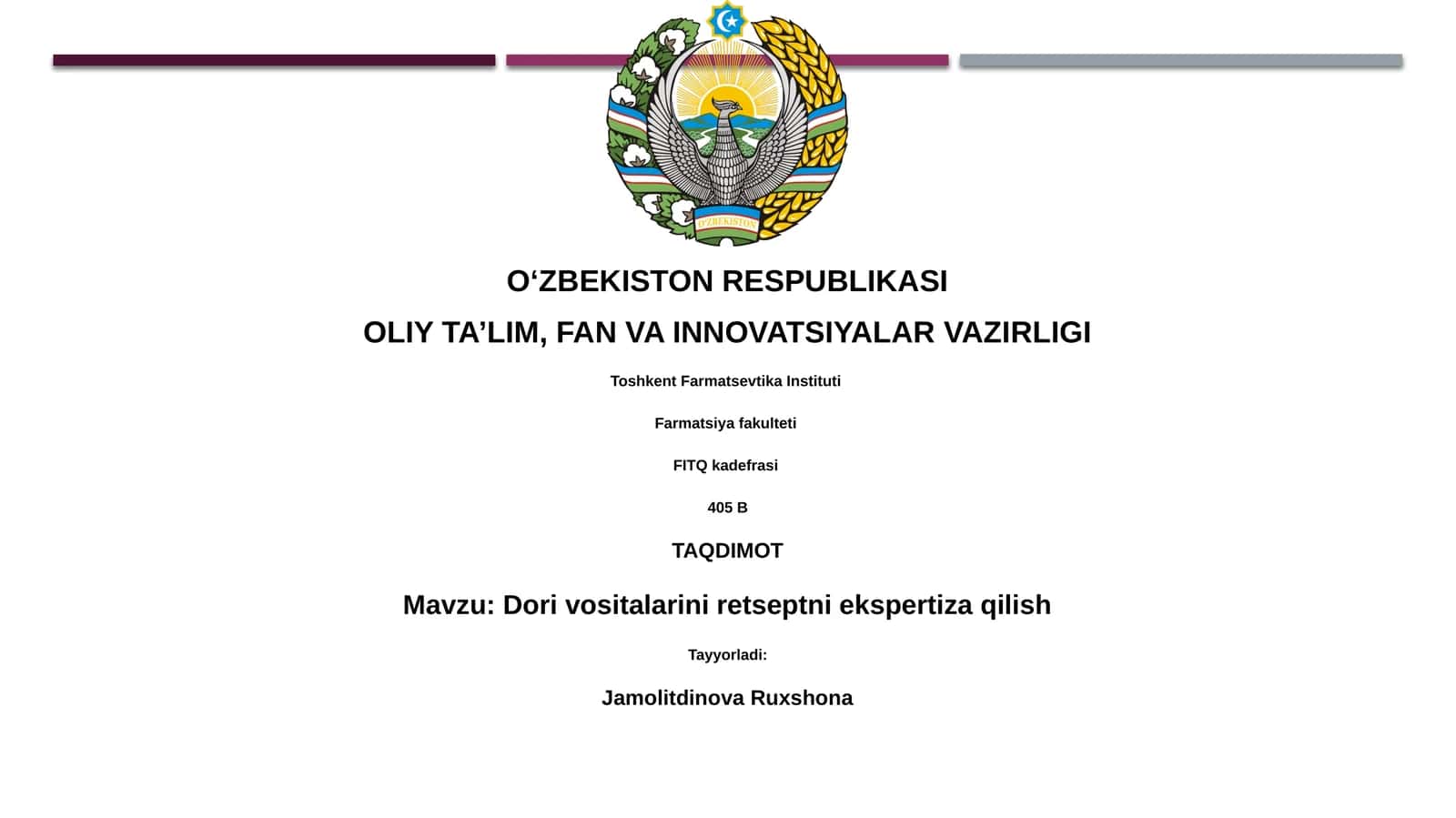 Dori vositalarini retseptni ekspertiza qilish