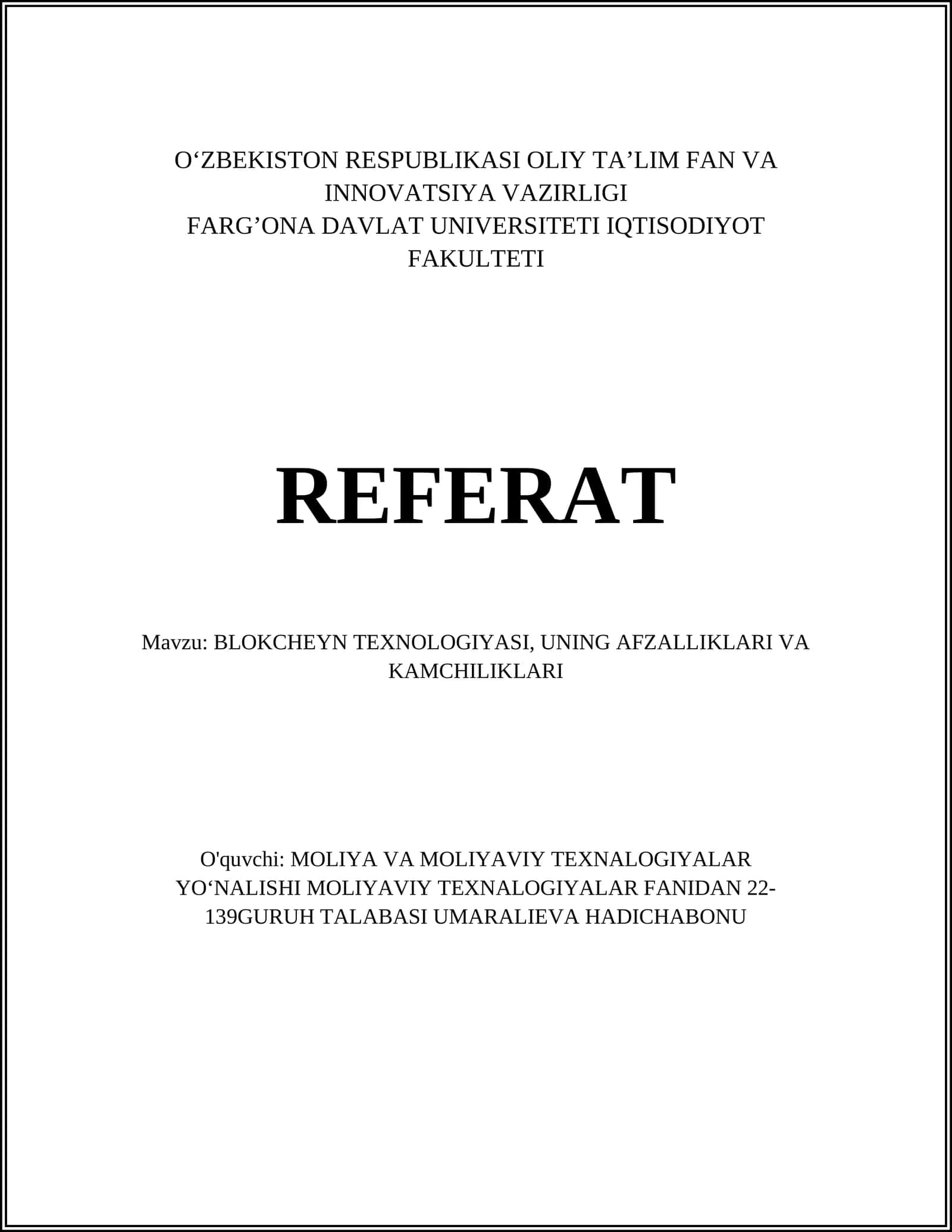 Blokcheyn Texnologiyasi Referat