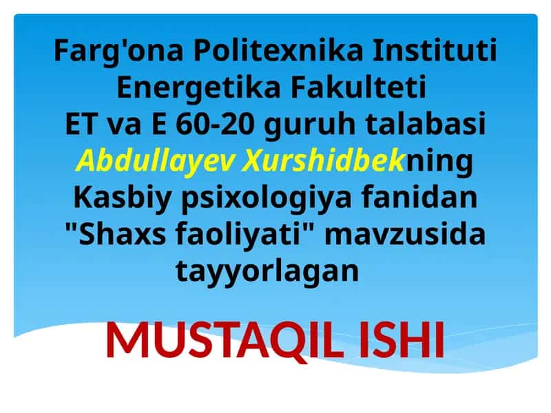 Shaxs faoliyati