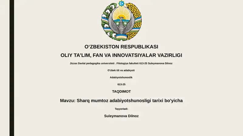 Sharq mumtoz adabiyotshunosligi tarixi