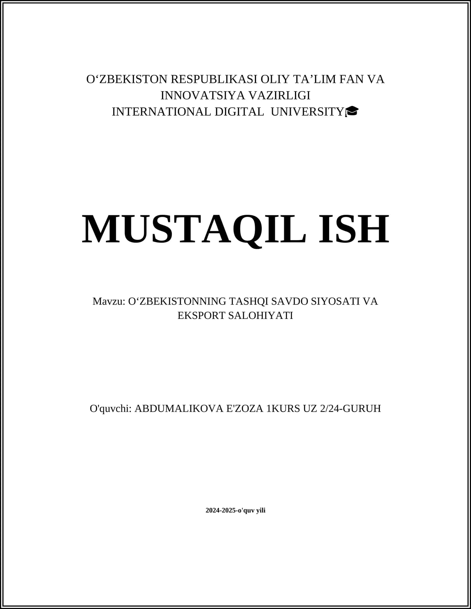 O‘zbekistonning Tashqi Savdo Siyosati va Eksport Salohiyati