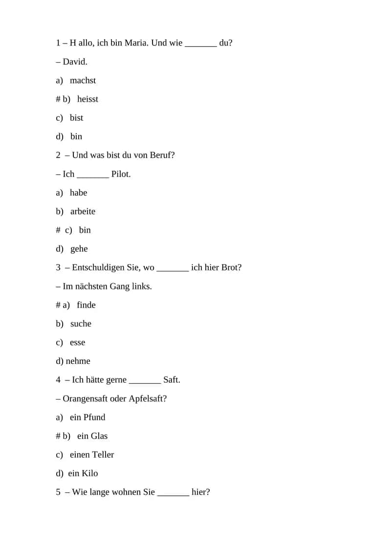 German Language Exam Questions