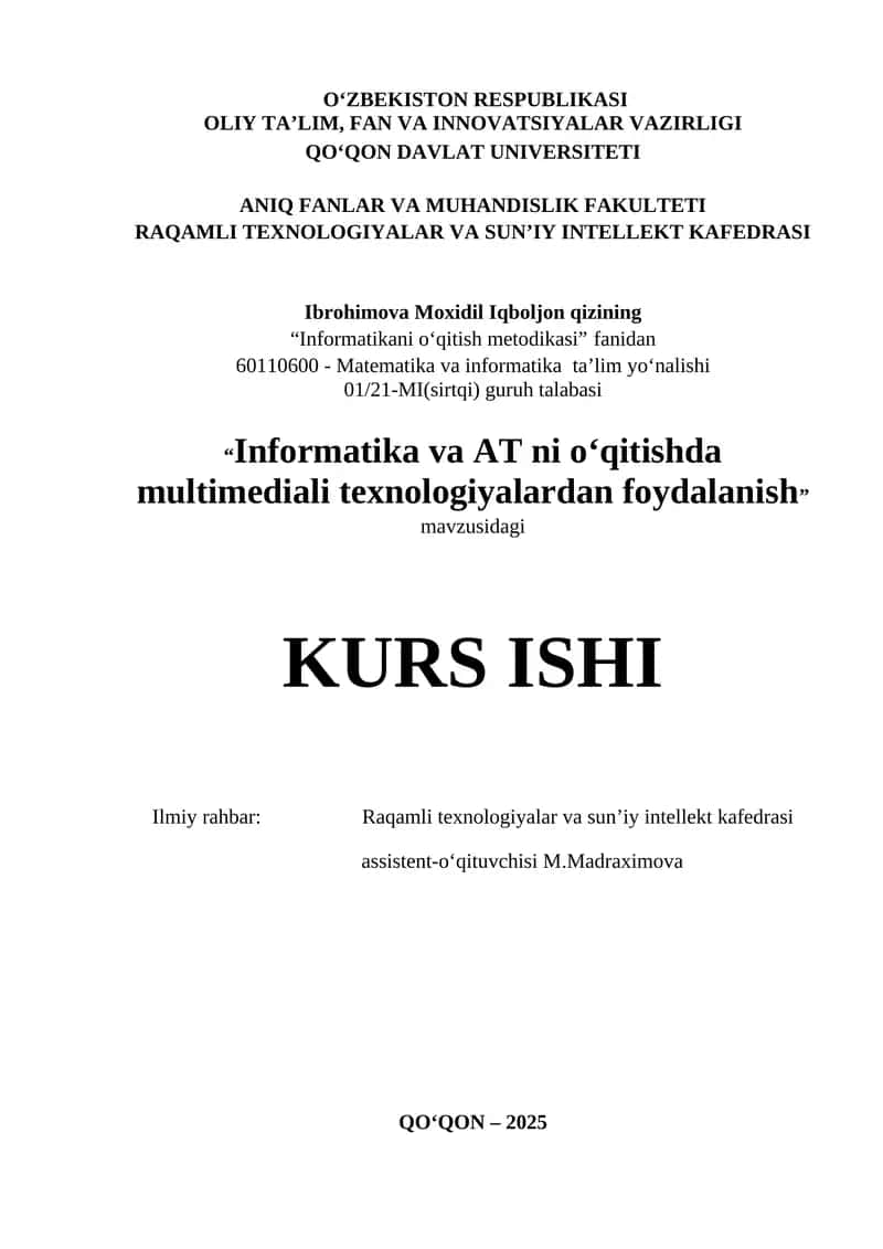 Informatika va AT ni o‘qitishda multimediali texnologiyalardan foydalanish”