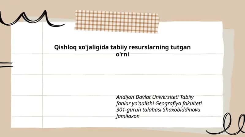 Qishloq xo'jaligida tabiiy resurslarning tutgan o'rni