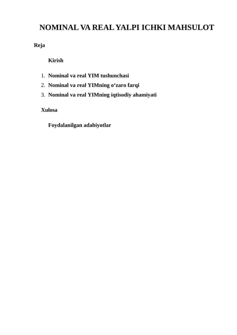 Nominal va Real Yalpi Ichki Mahsulot