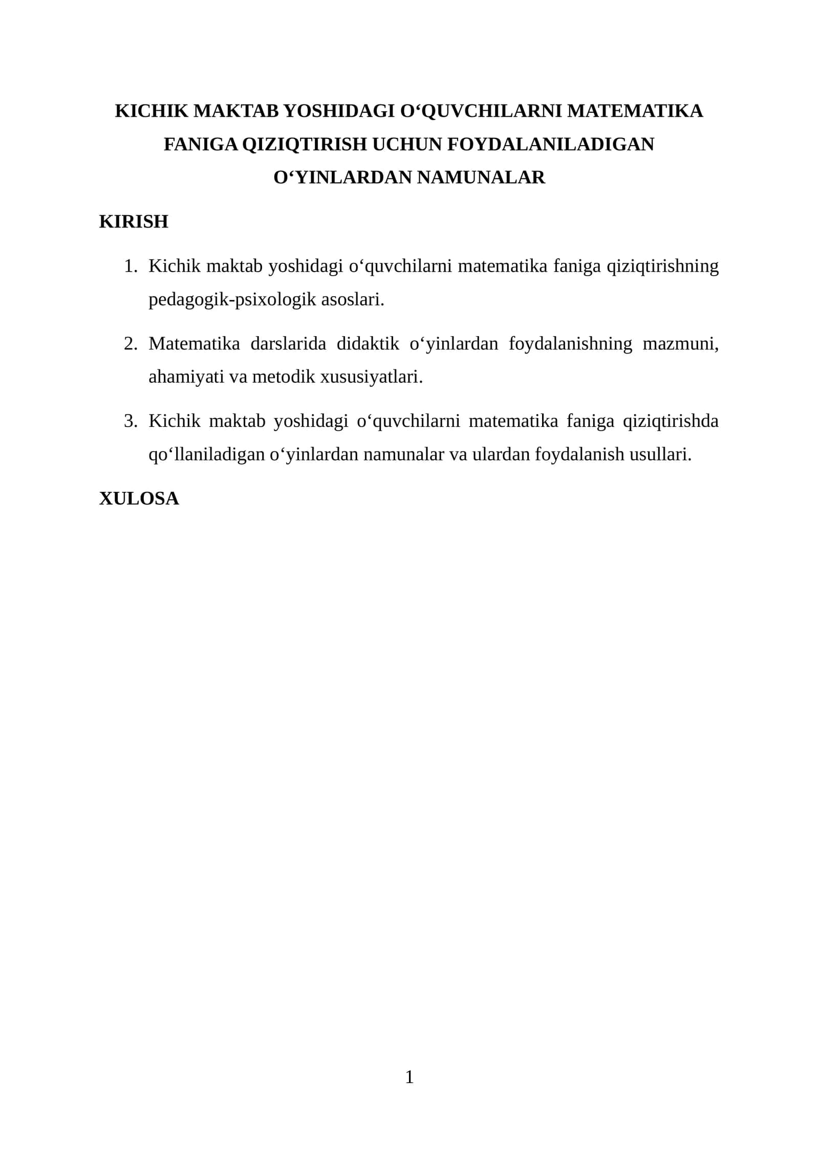 KICHIK MAKTAB YOSHIDAGI O‘QUVCHILARNI MATEMATIKA FANIGA QIZIQTIRISH UCHUN FOYDALANILADIGAN O‘YINLARDAN NAMUNALAR