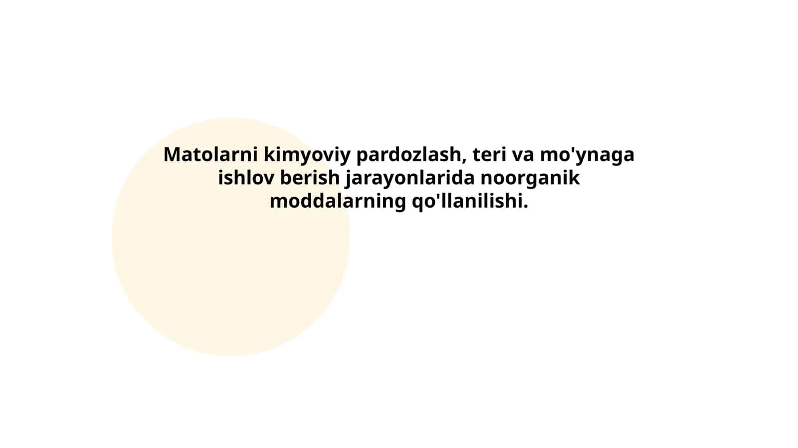 Matolarni kimyoviy pardozlash, teri va mo'ynaga ishlov berish jarayonlarida noorganik moddalarning qo'llanilishi