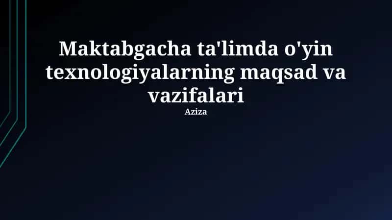 O'yin Texnologiyalarining Maktabgacha Ta'limdagi Maqsadlari
