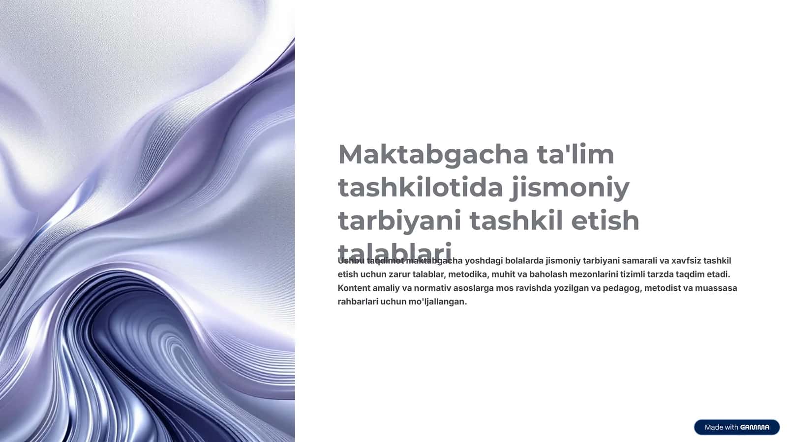 Jismoniy tarbiyani tashkil etish talablari