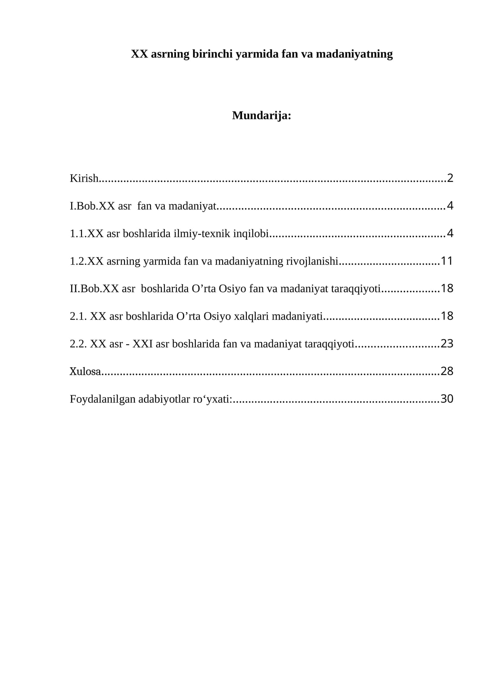 XX asr boshlarida O’rta Osiyo fan va madaniyat taraqqiyoti