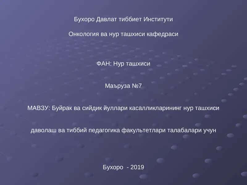 Буйрак ва сийдик йуллари касалликларининг нур ташхиси