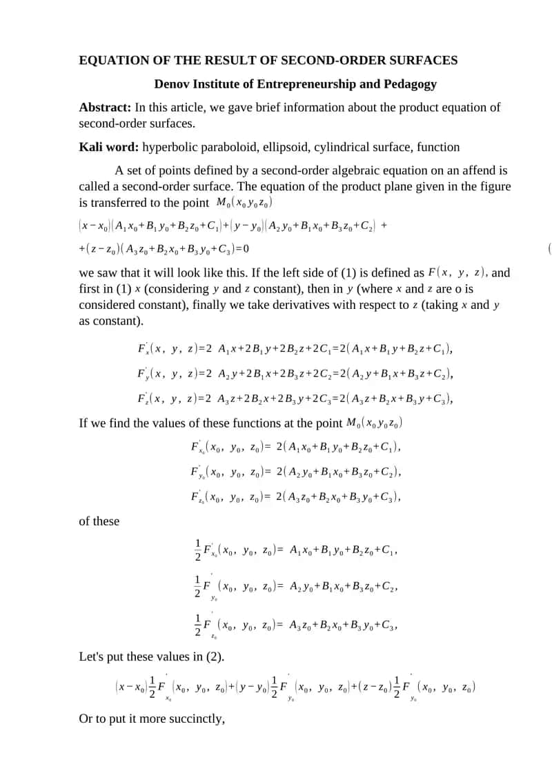 EQUATION OF THE RESULT OF SECOND-ORDER SURFACES