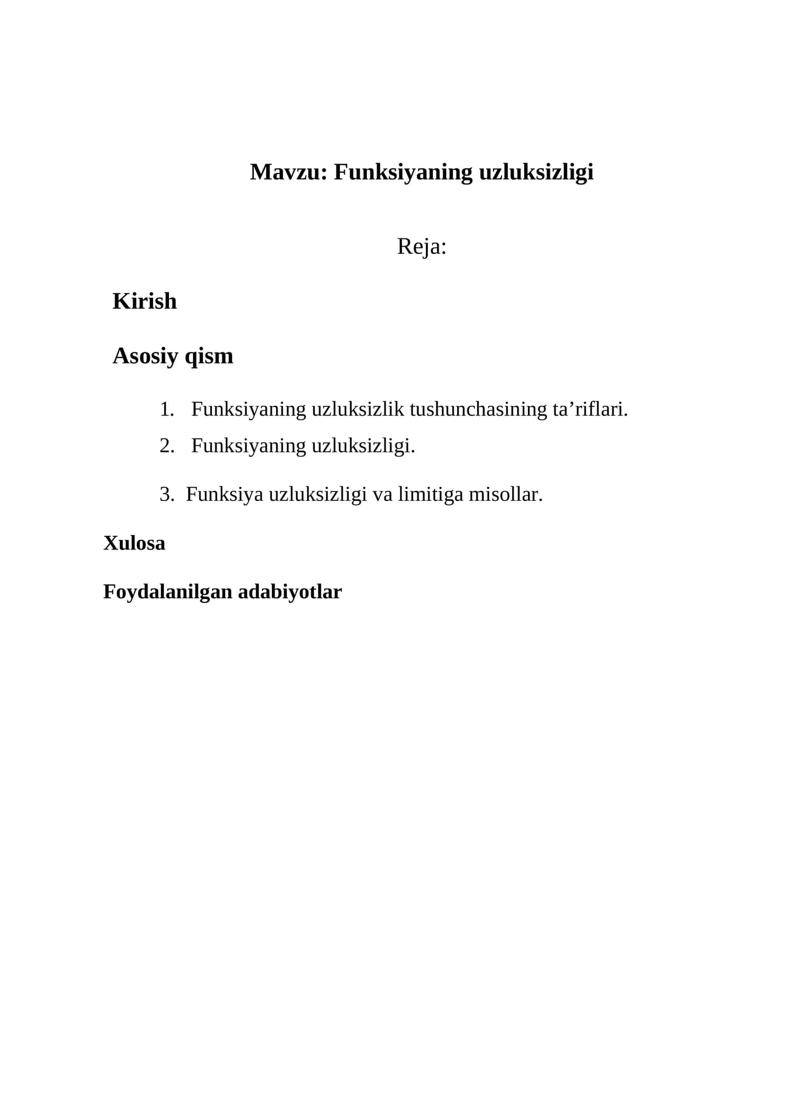 Funksiyaning uzluksizligi