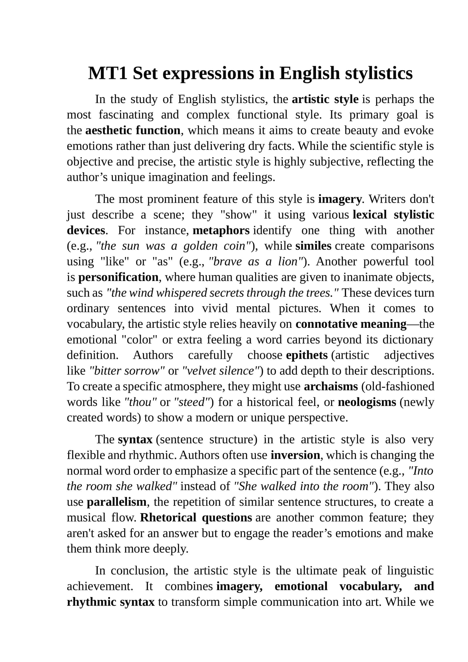 MT1 Set expressions in English stylistics