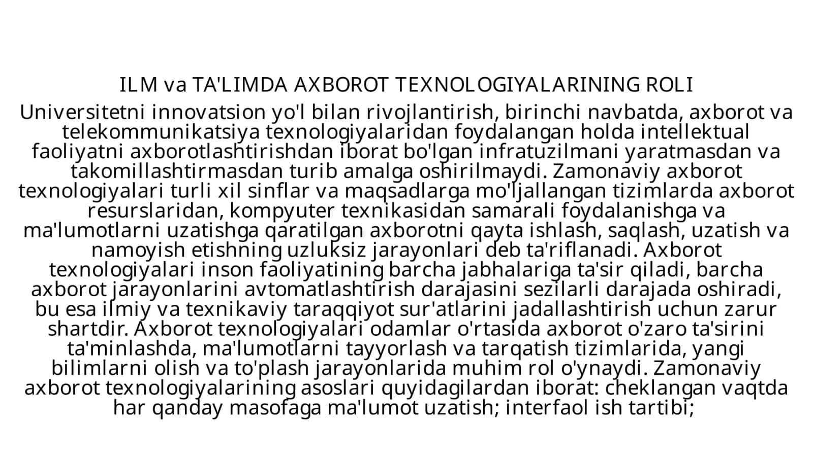 ILMvaTA'LIMDA AXBOROT TEXNOLOGIYALARINING ROLI