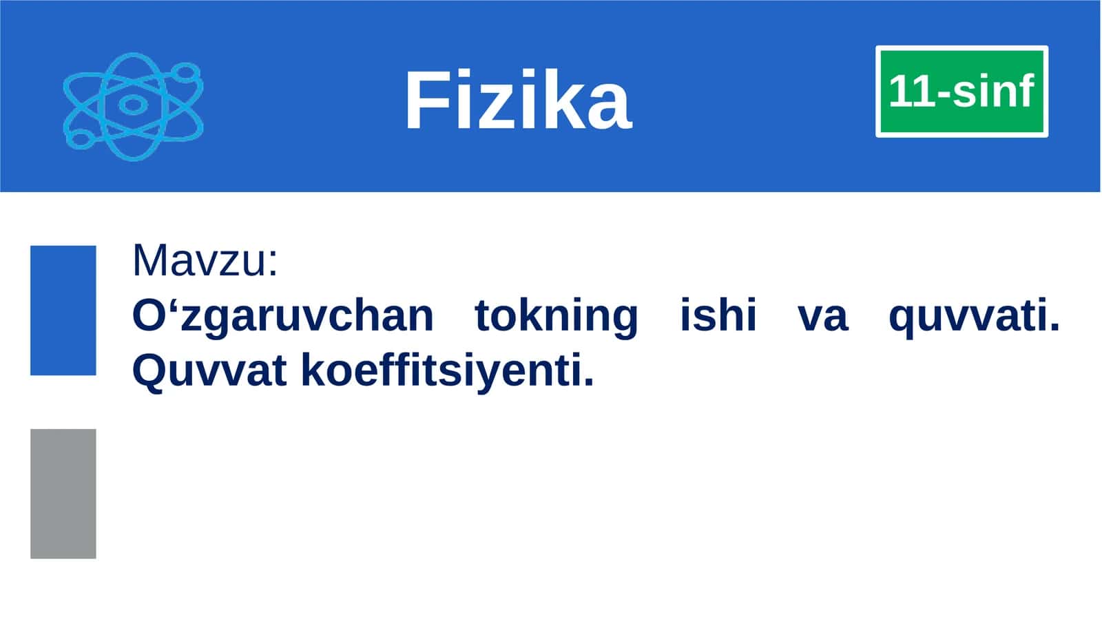 O‘zgaruvchantokning quvvati.Quvvat koeffitsiyenti