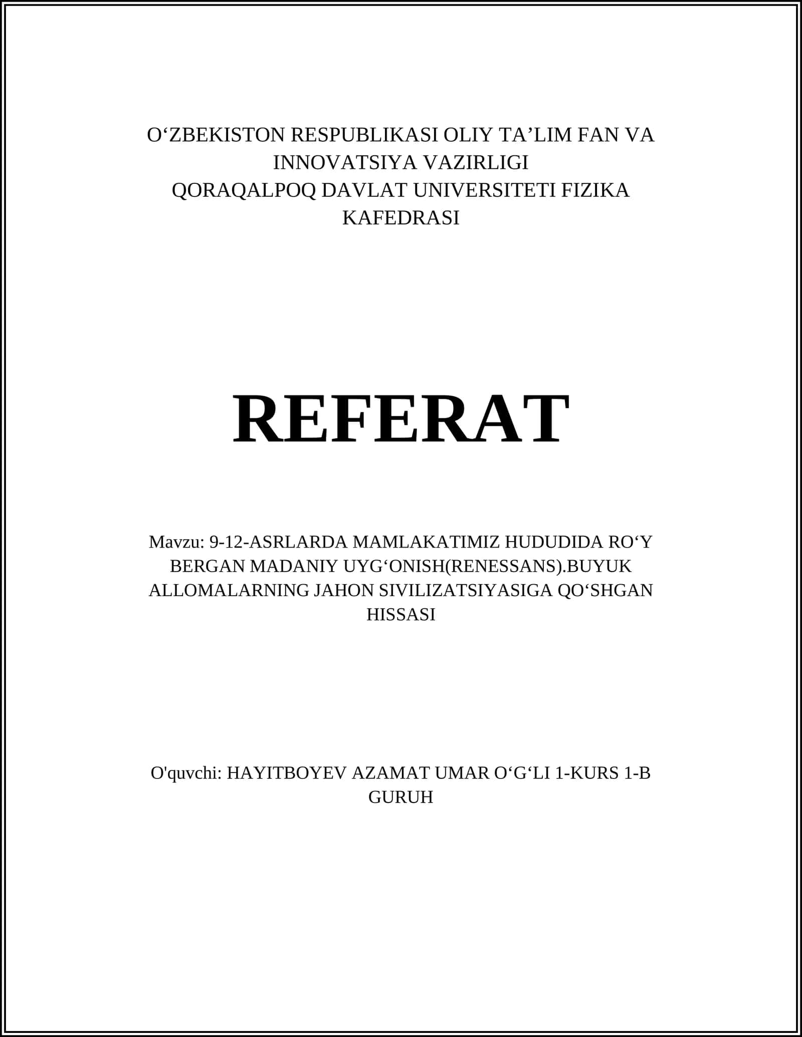 O‘rta asr Rivoshlanish Davri