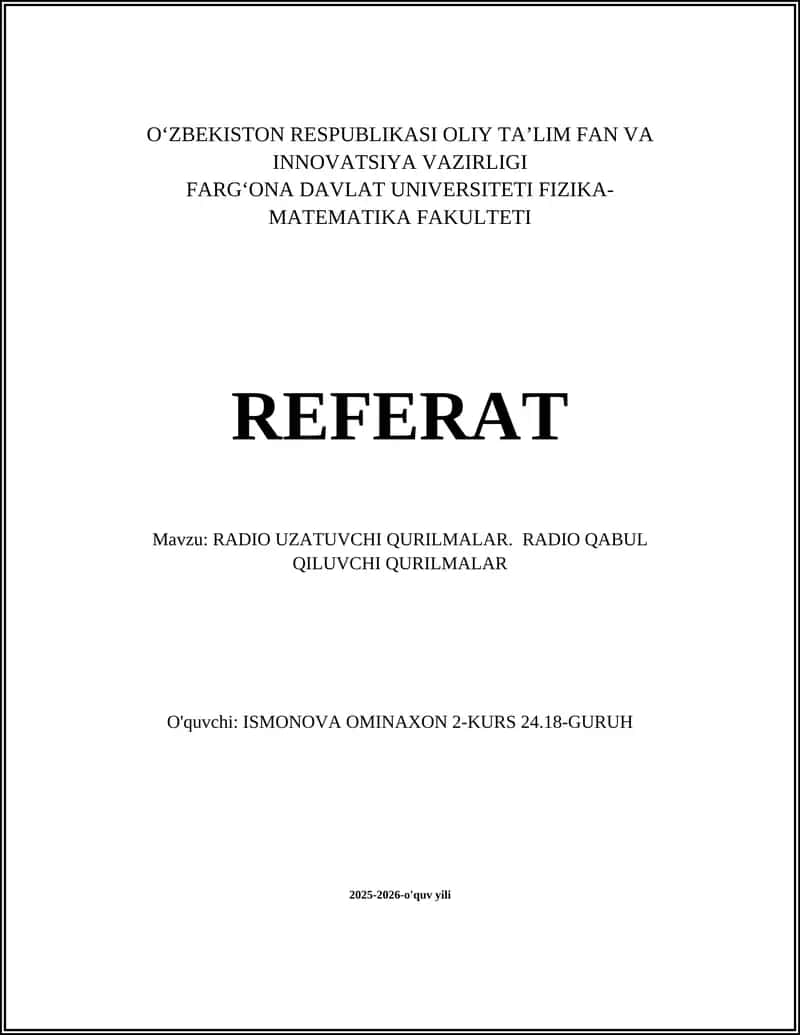 RADIO UZATUVCHI QURILMALAR. RADIO QABUL QILUVCHI QURILMALAR
