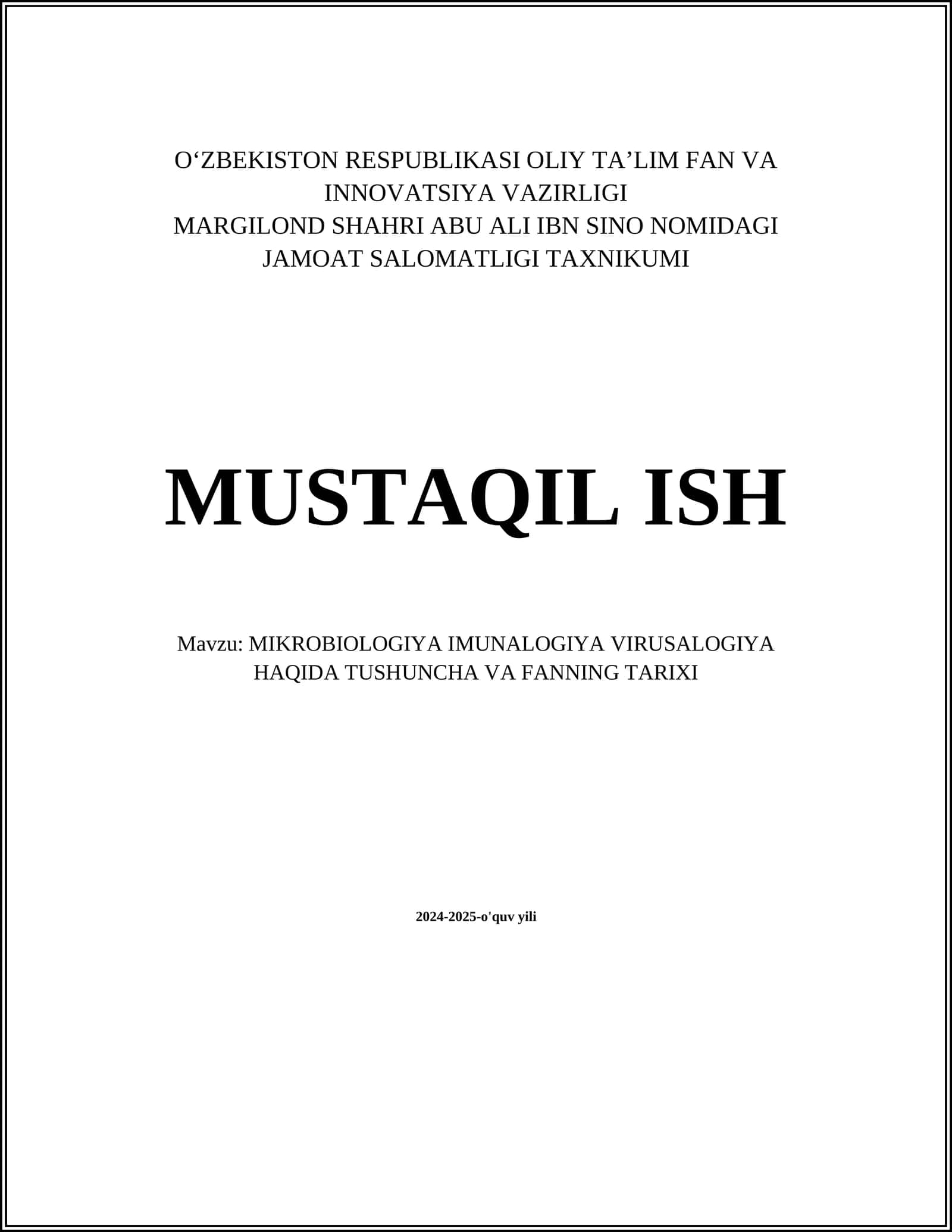 MIKROBIOLOGIYA IMUNALOGIYA VIRUSALOGIYA HAQIDA TUSHUNCHA VA FANNING TARIXI