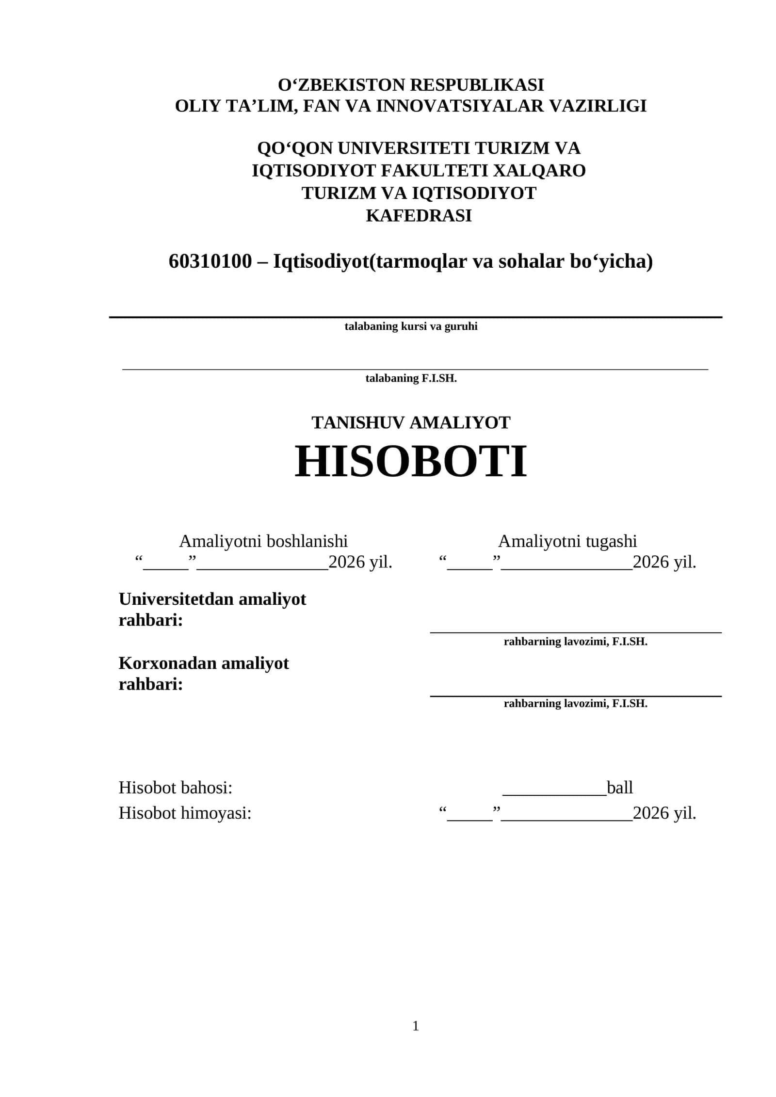 TANISHUV AMALIYOT HISOBOTI