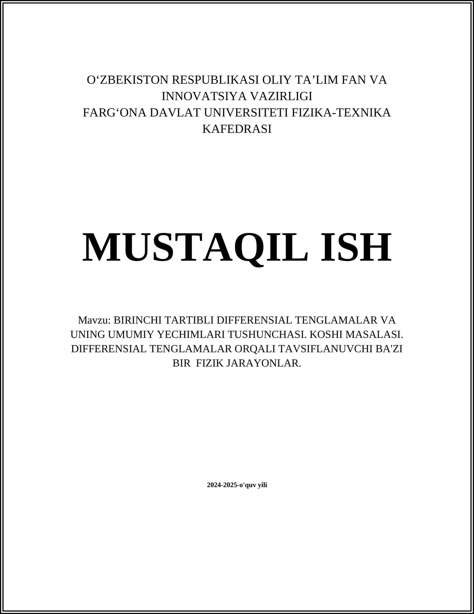 Birinchi Tartibli Differensial Tenglamalar
