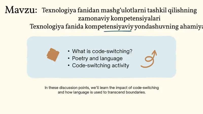 Mavzu: Texnologiya fanidan mashgʻulotlarni tashkil qilishning zamonaviy kompetensiyalari