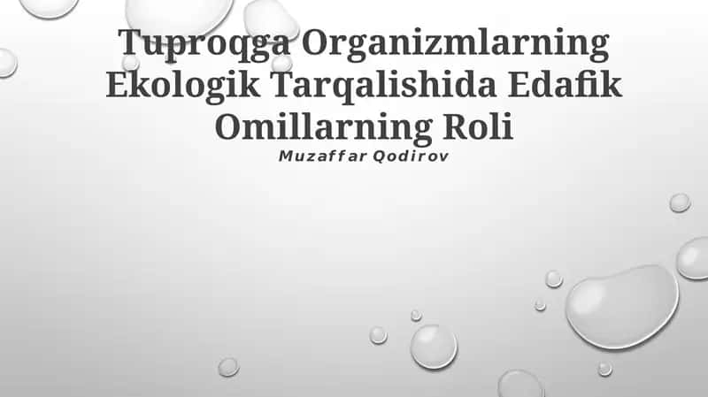 Tuproqga Organizmlarning Ekologik Tarqalishida Edafik Omillarning Roli