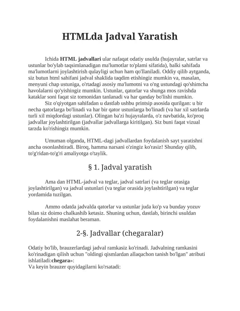 Jadval Yaratish