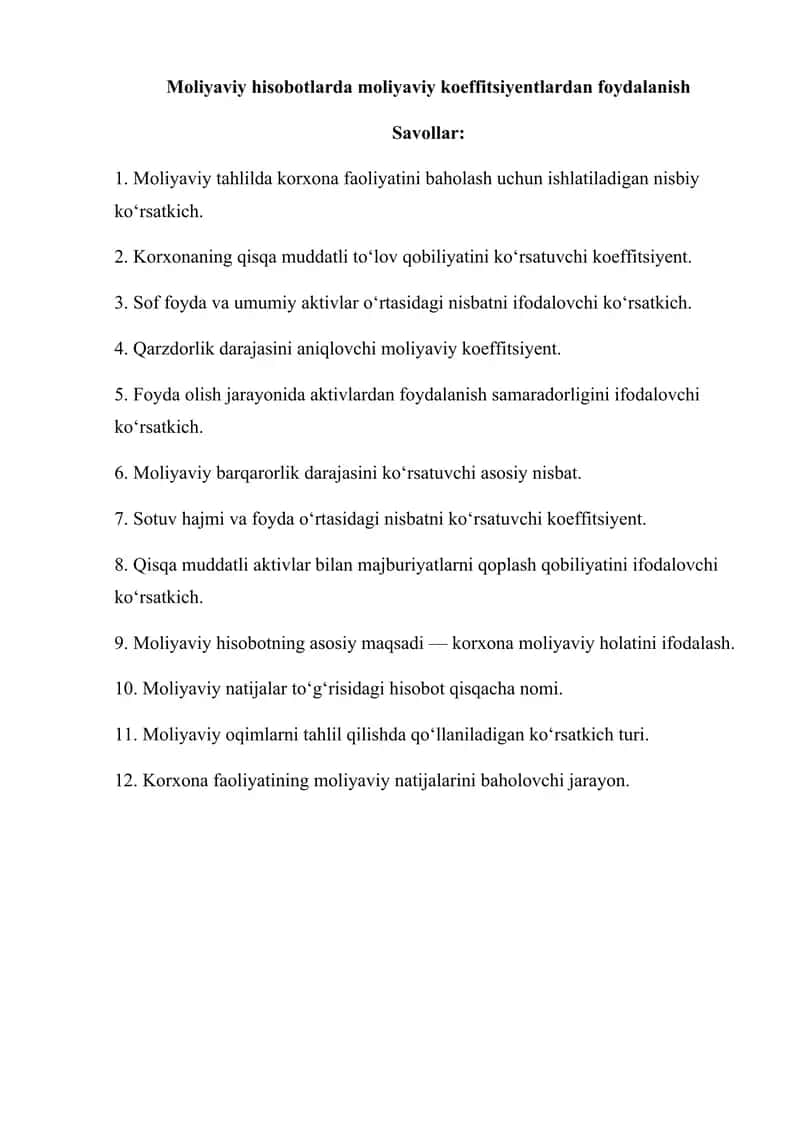 Moliyaviy koeffitsiyentlar