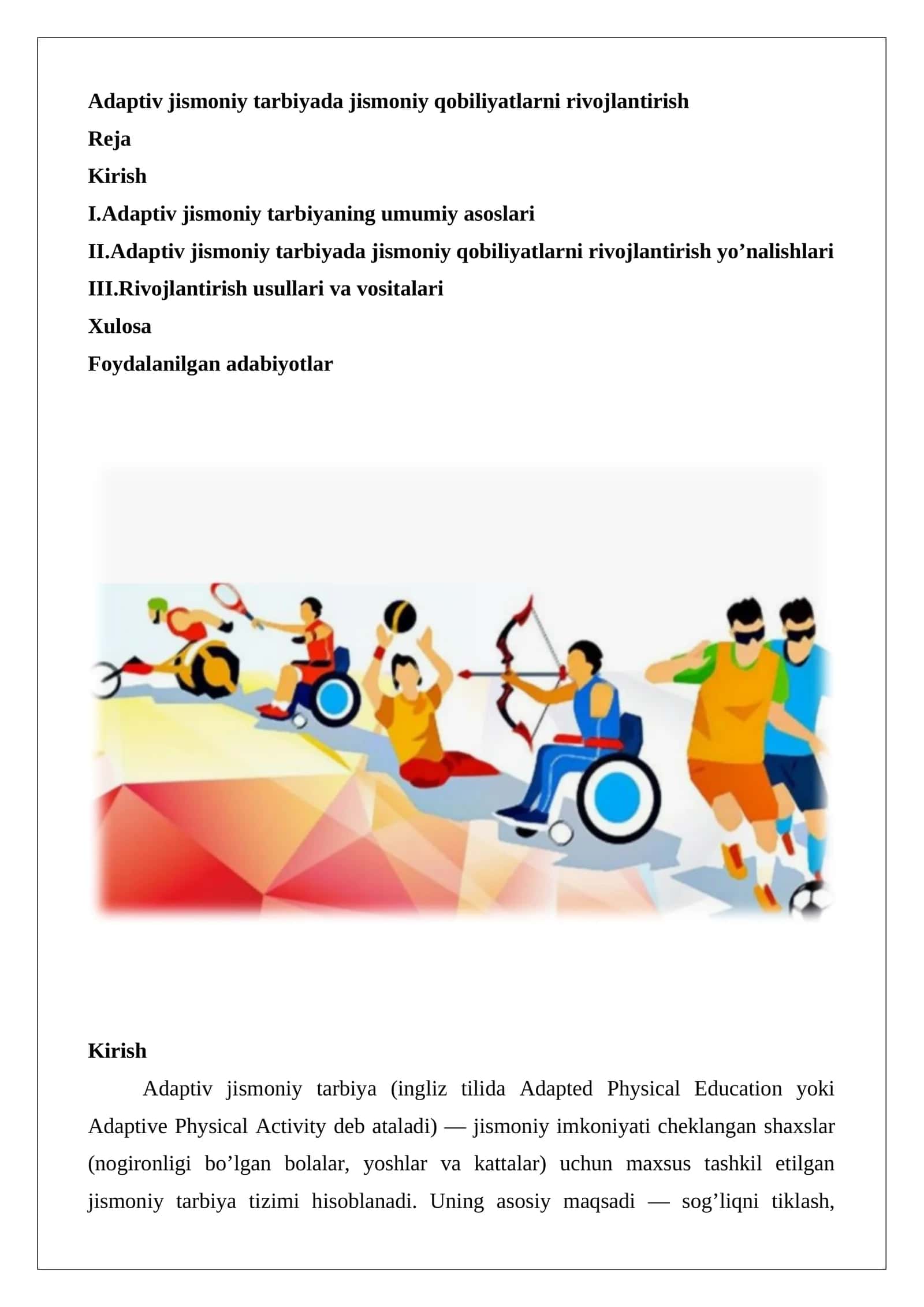 Adaptiv jismoniy tarbiyada jismoniy qobiliyatlarni rivojlantirish