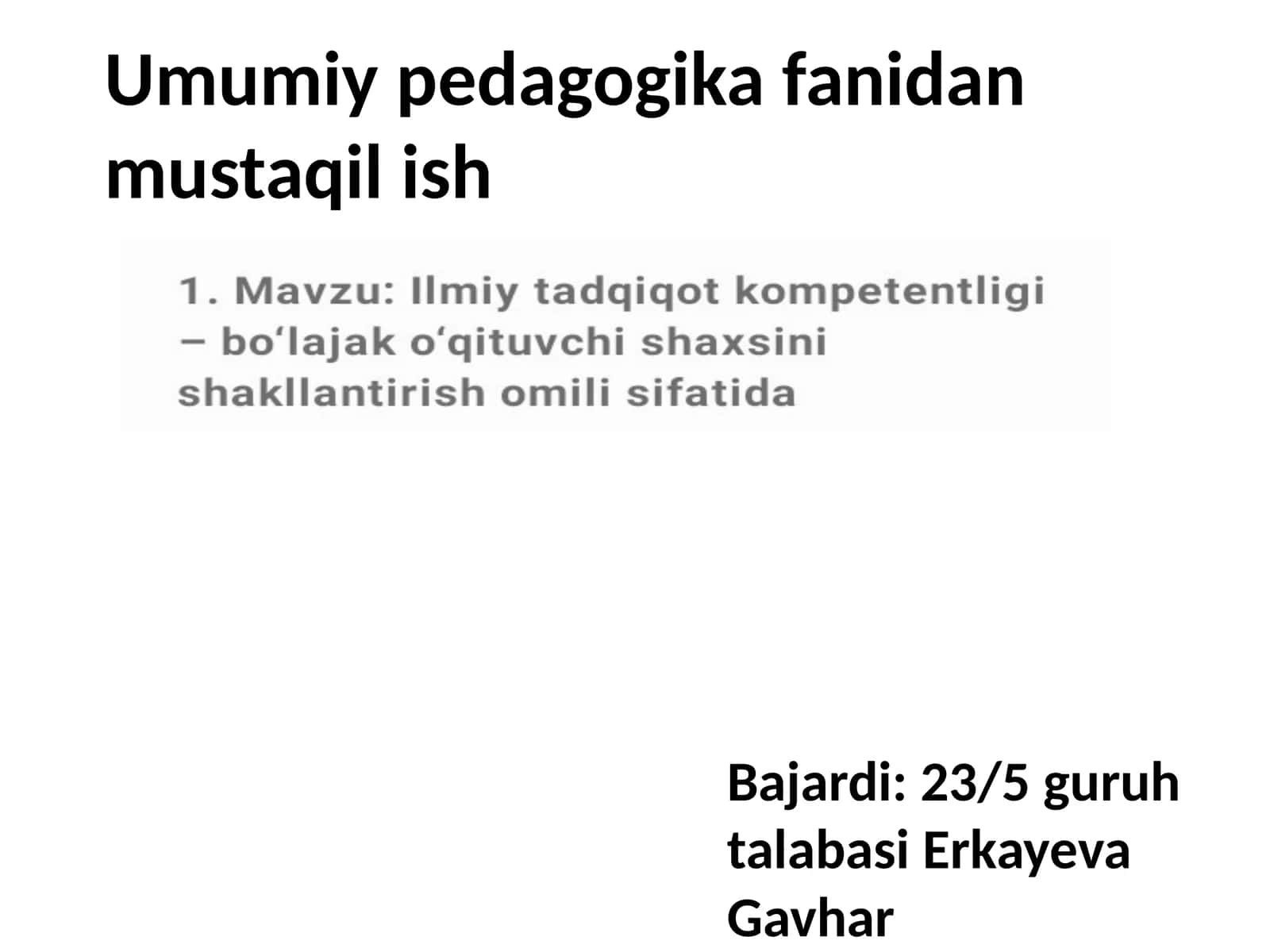 Umumiy pedagogika fanidan mustaqilish