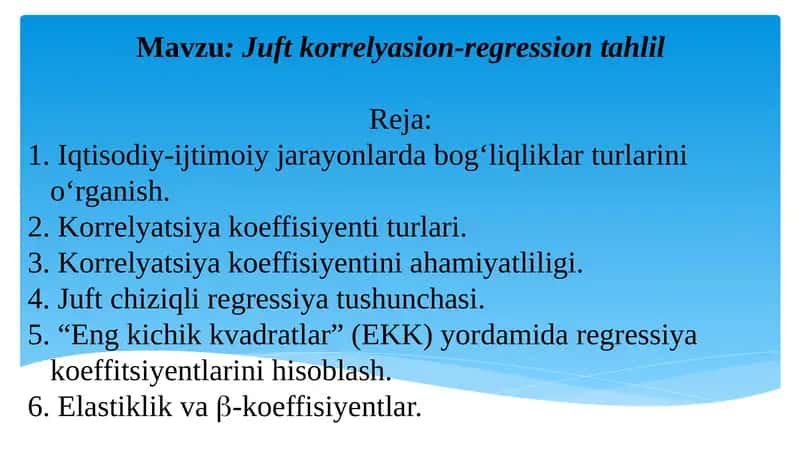 Juftkorrelyasion-regression tahlil