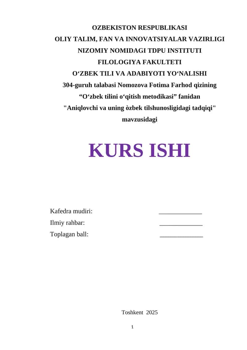 Oʻzbek tilini oʻqitish metodikasi