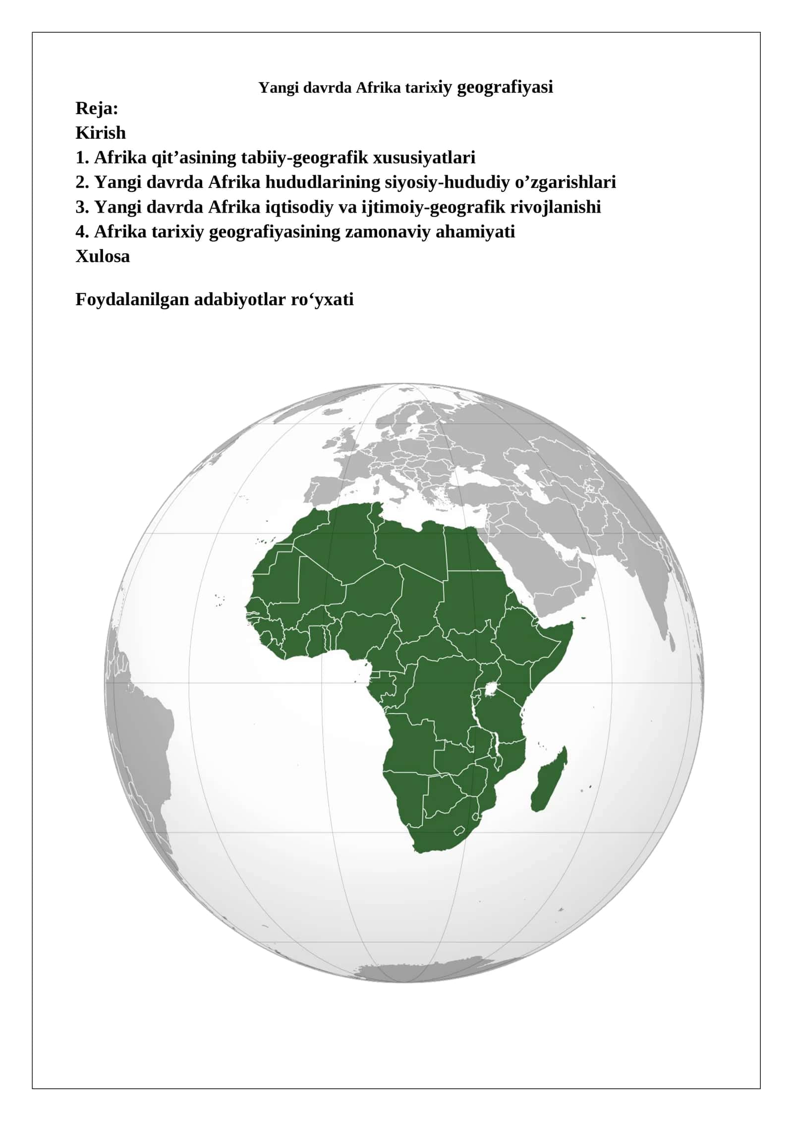 Yangi davrda Afrika tarixiy geografiyasi