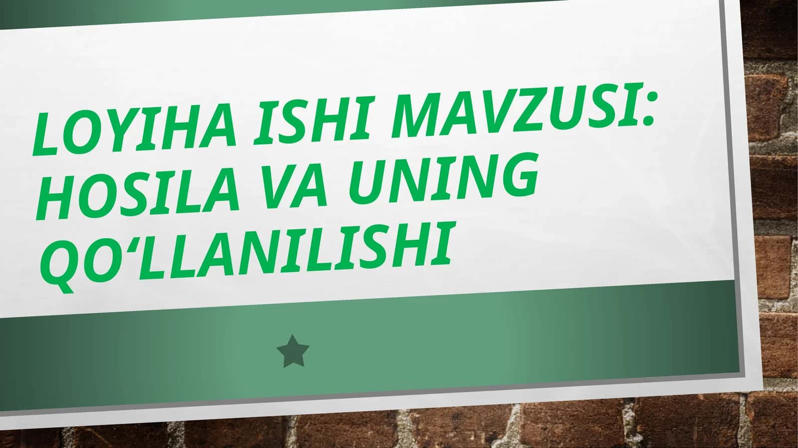 Hosilavauning Qo‘llanilishi Loyiha taqdimoti