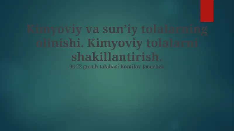 Kimyoviy va sintetik tolalarni ishlab chiqarish texnologiyasi