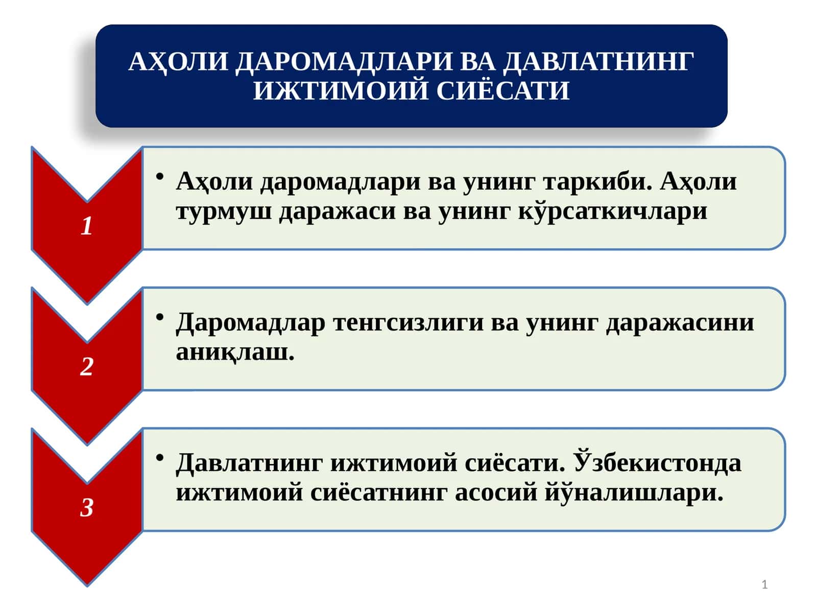 АҲОЛИ ДАРОМАДЛАРИ ВА ДАВЛАТНИНГ ИЖТИМОИЙ СИЁСАТИ