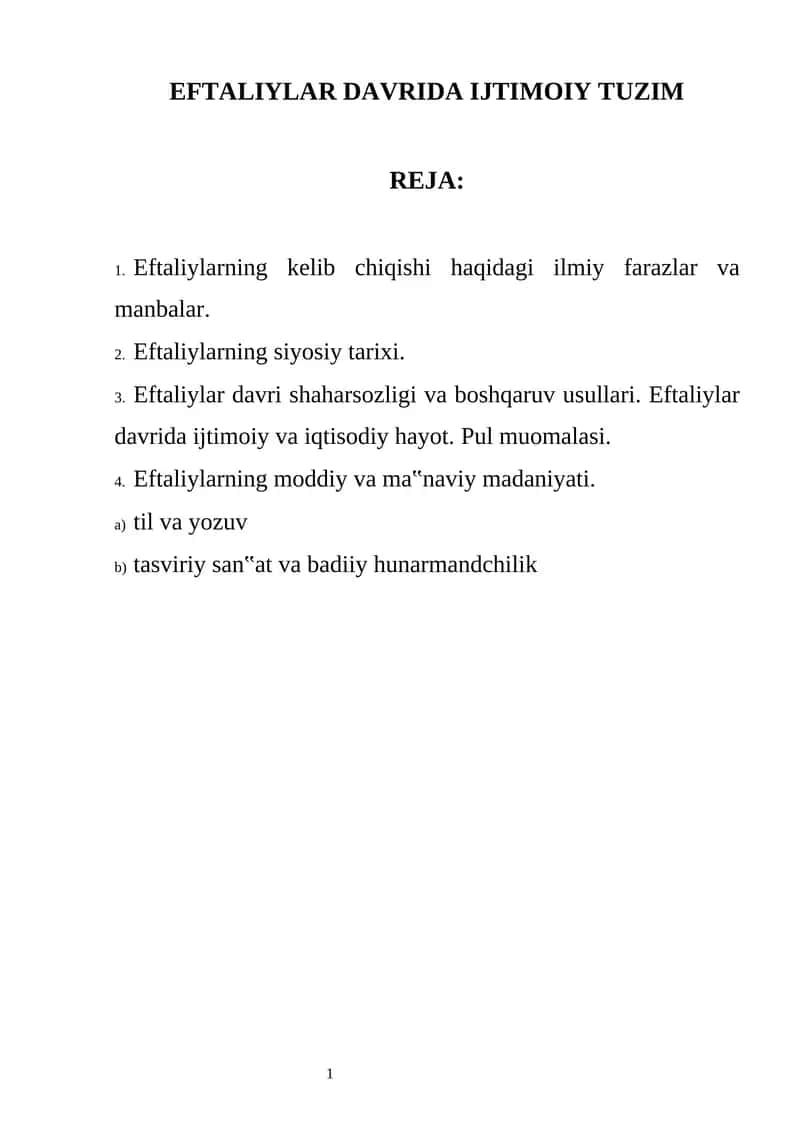 EFTALIYLAR DAVRIDA IJTIMOIY TUZIM
