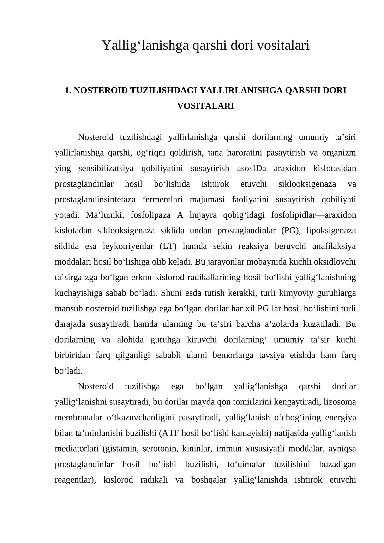 Yallig‘lanishga qarshi dori vositalari