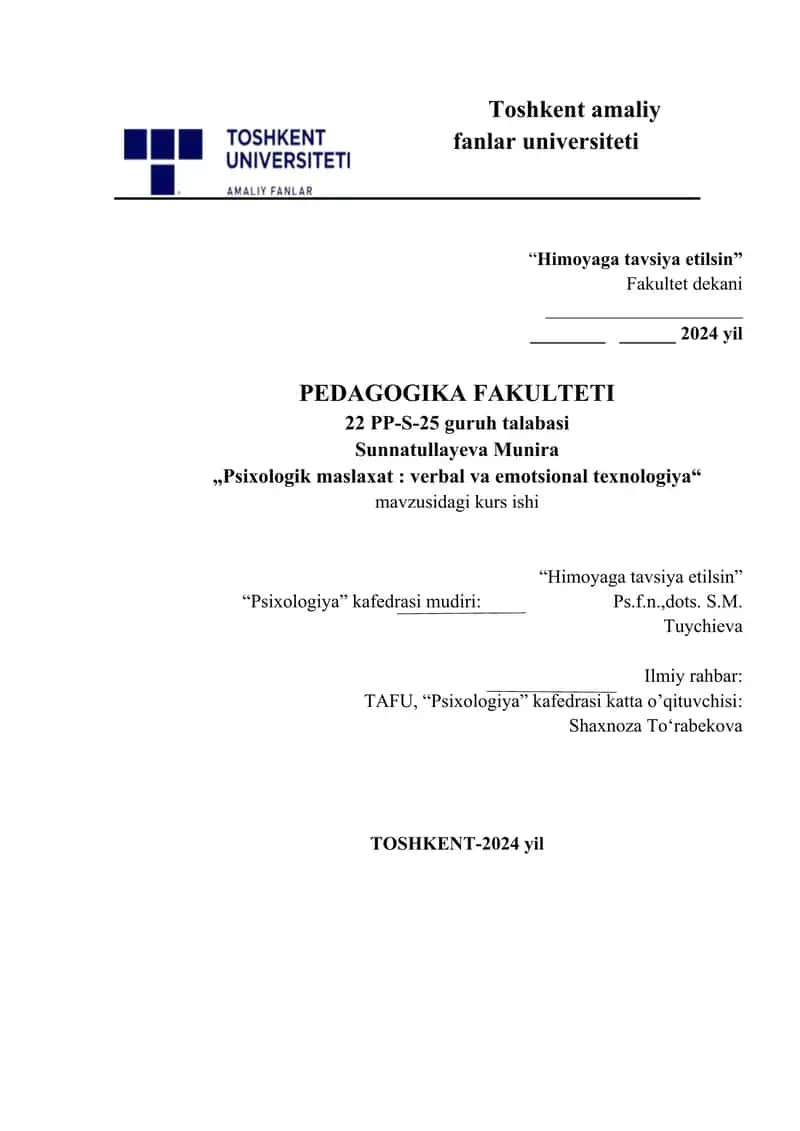 psixologik maslaxat texnologiyalari verbal va emotsional texnologiya