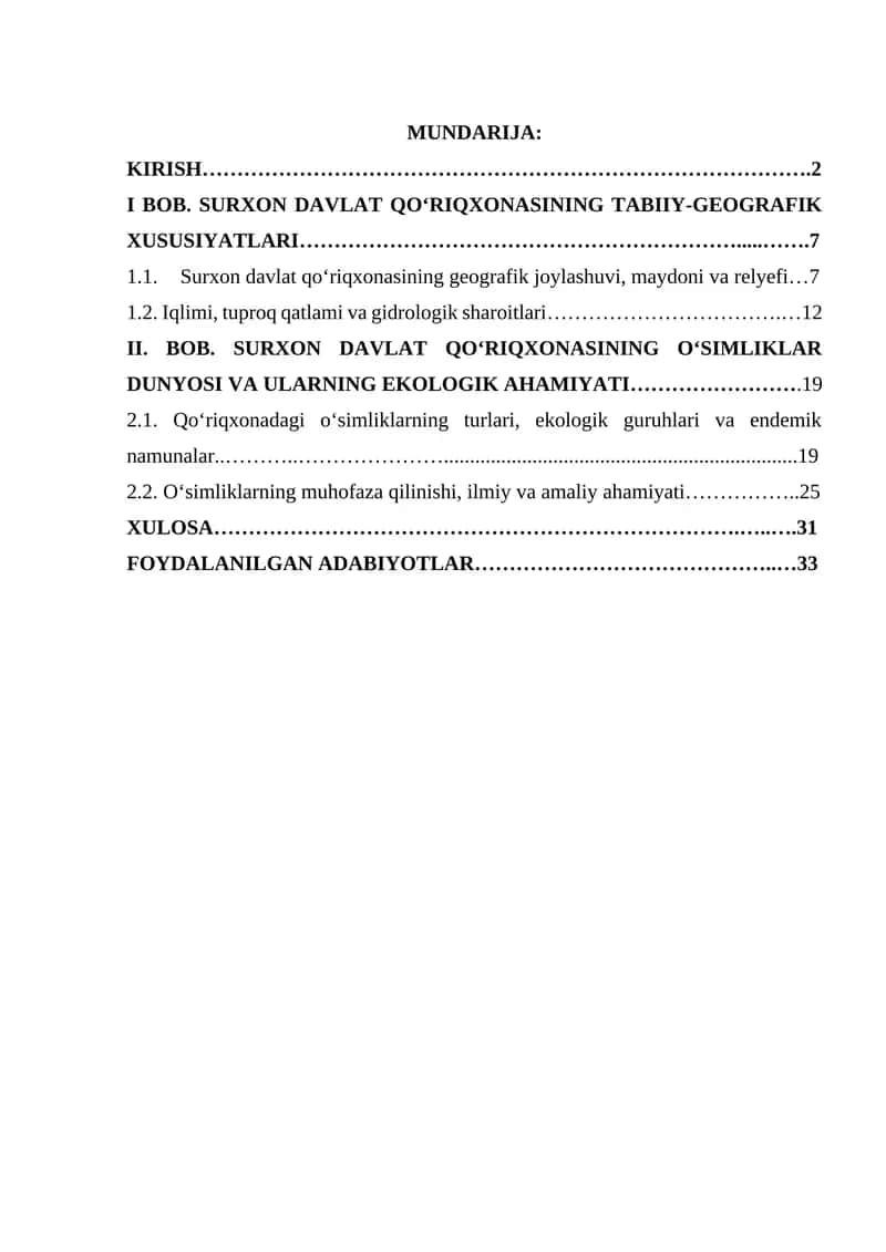 SURXON DAVLAT QO‘RIQXONASINING TABIIY-GEOGRAFIK XUSUSIYATLARI