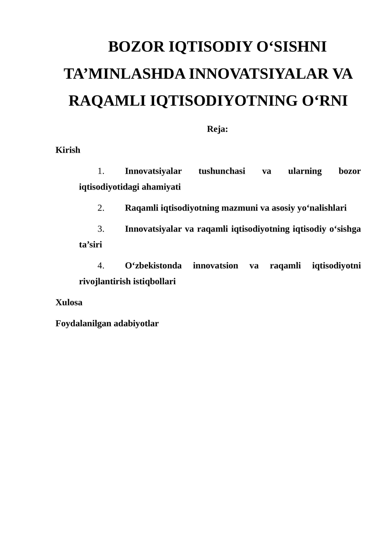 BOZOR IQTISODIY O‘SISH