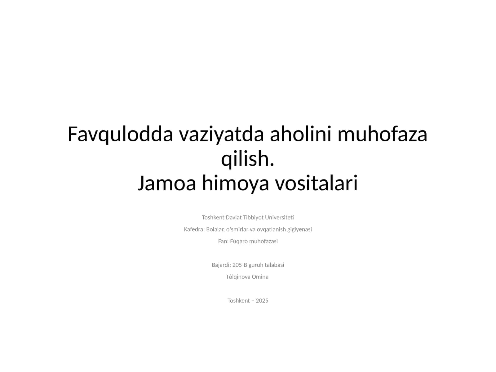 Favqulodda vaziyatda aholini muhofaza qilish
